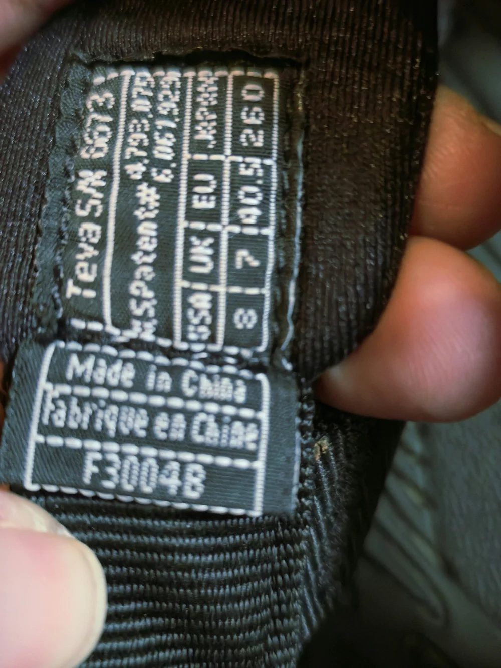 Teva Black and White Size Label Close-Up